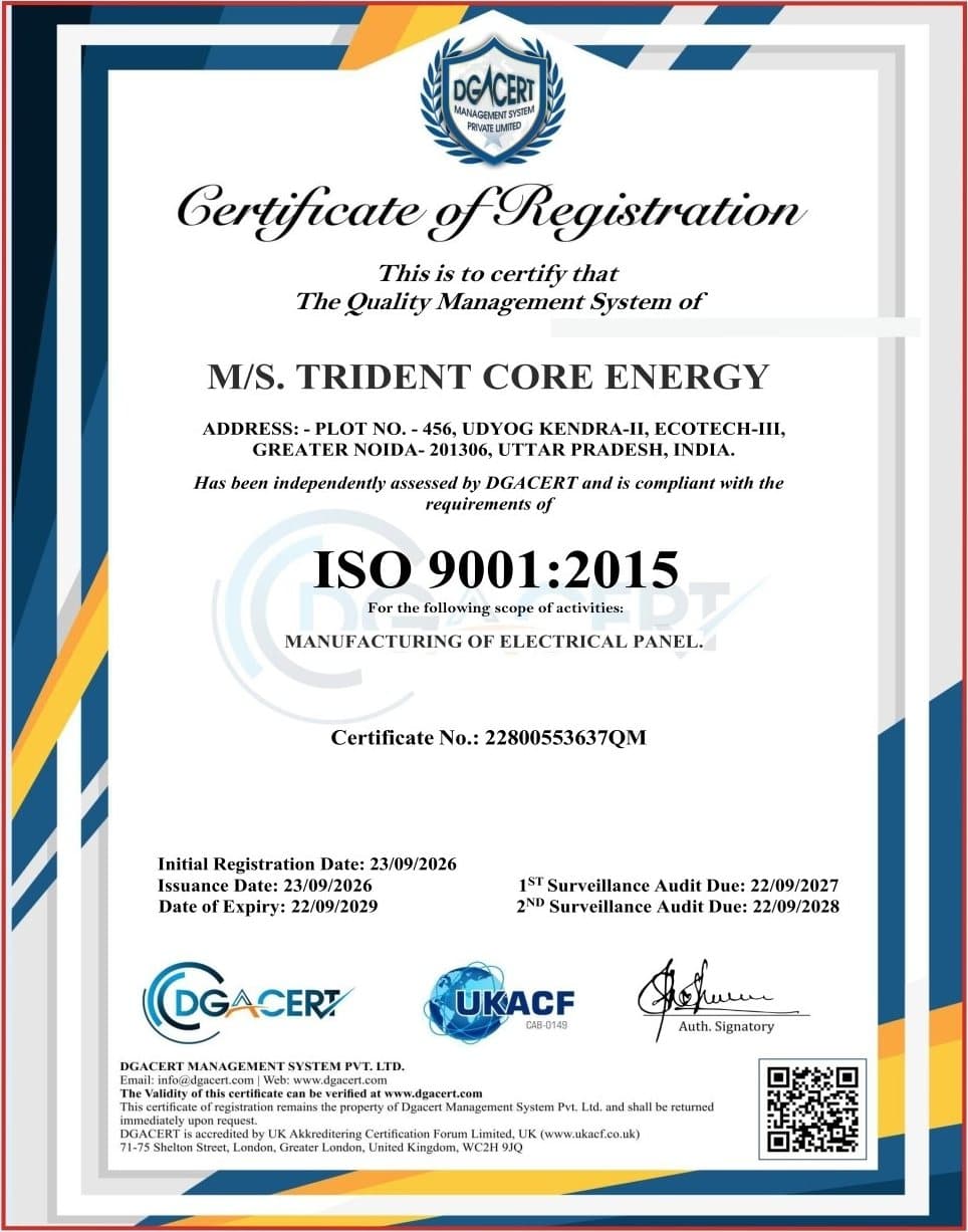 ISO 9001:2015 certificate of registration for Trident Core Energy