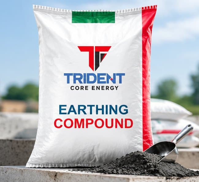 Bag of Trident earthing compound with a scoop of compound beside it