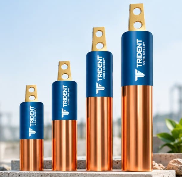 Trident copper earthing electrodes in four sizes