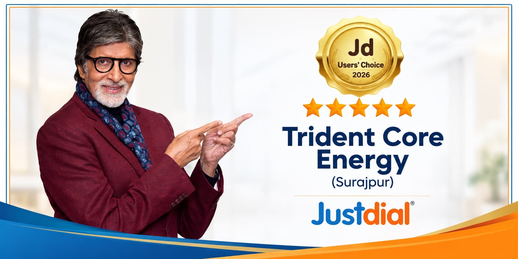 Justdial Users' Choice 2026 badge with a five-star rating for Trident Core Energy, Surajpur