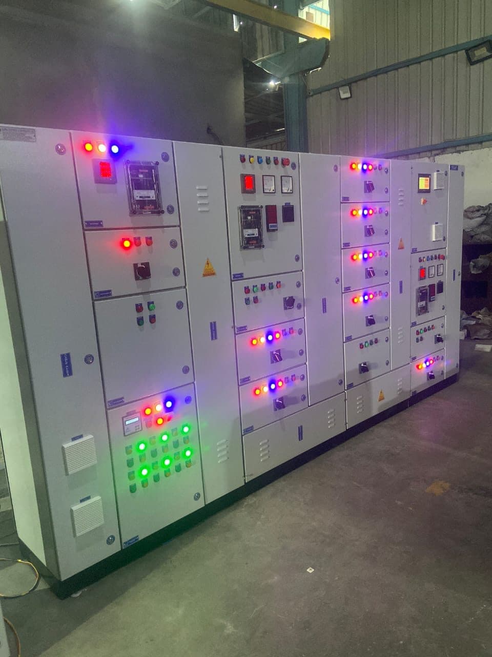 Panels with indicator lamps lit during functional testing