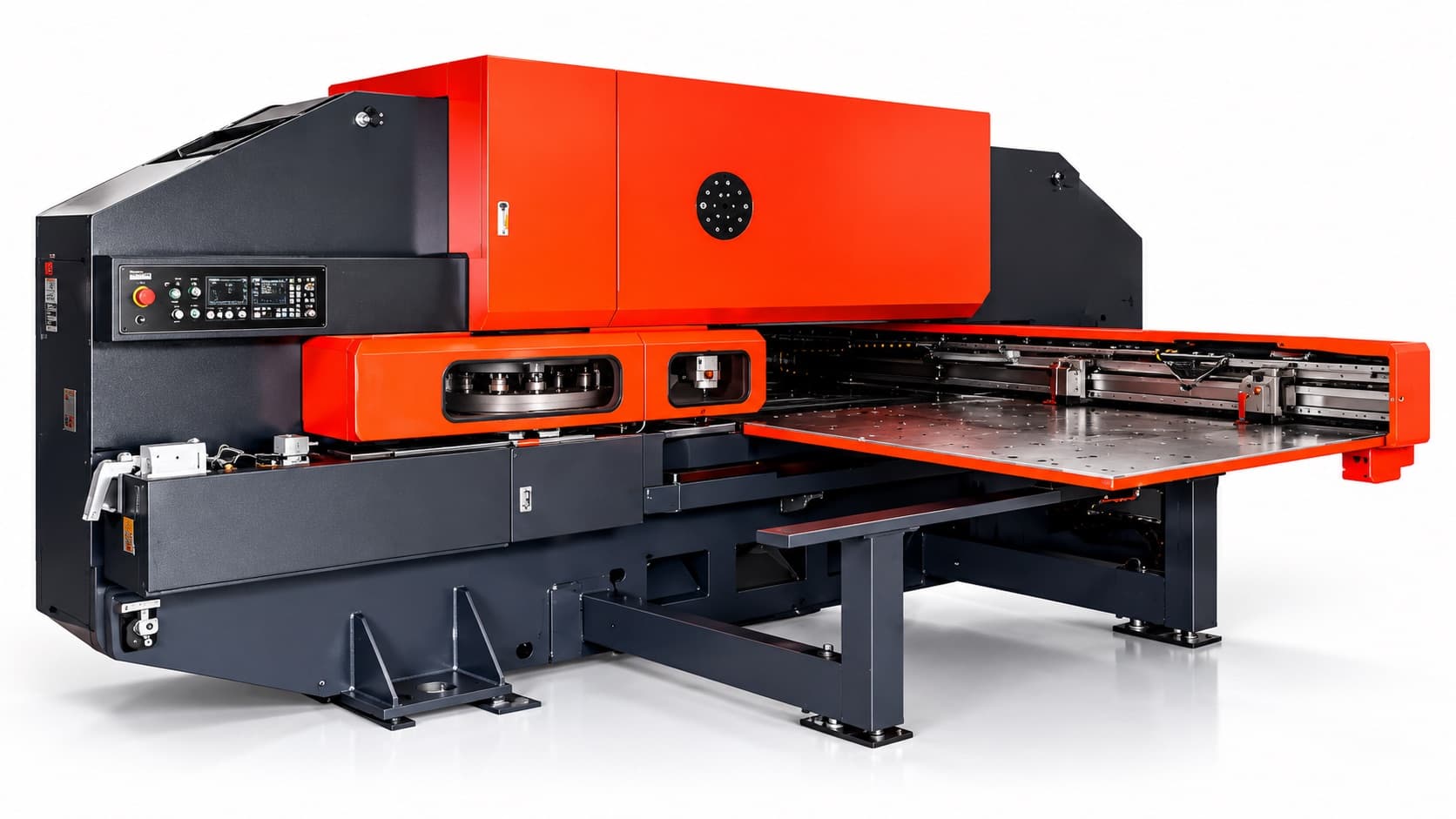 CNC turret punching machine with its sheet table extended