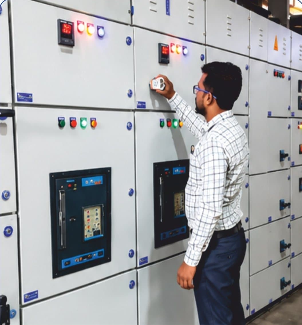 Inspector checking powder coating thickness on a panel door