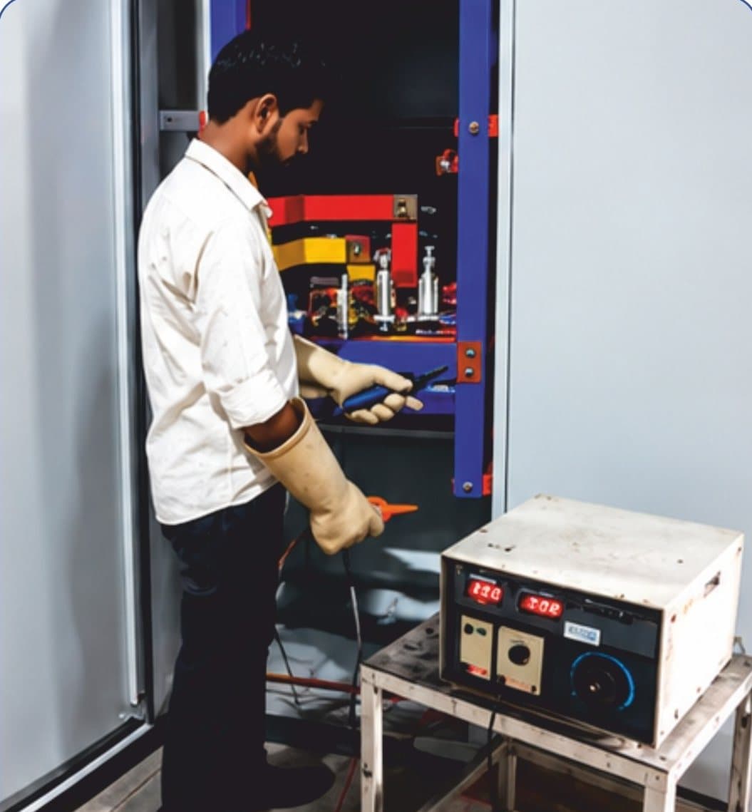 High-voltage test being carried out on a panel